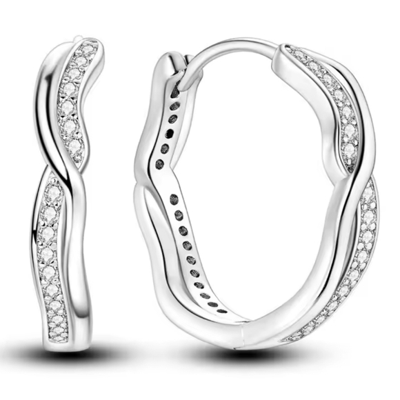 Twisted Silver Inlay Sterling Silver Hoop Earrings - Picture 4 of 4